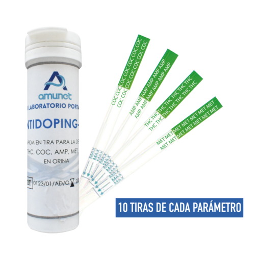 Tiras antidoping detección de 4 parámetros (THC, AMP, COC y MET) en orina