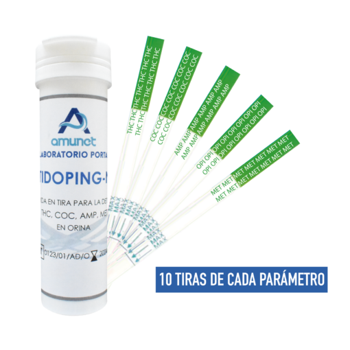 Tiras antidoping detección de 5 parámetros (THC, MET, AMP, COC, OPI) en orina